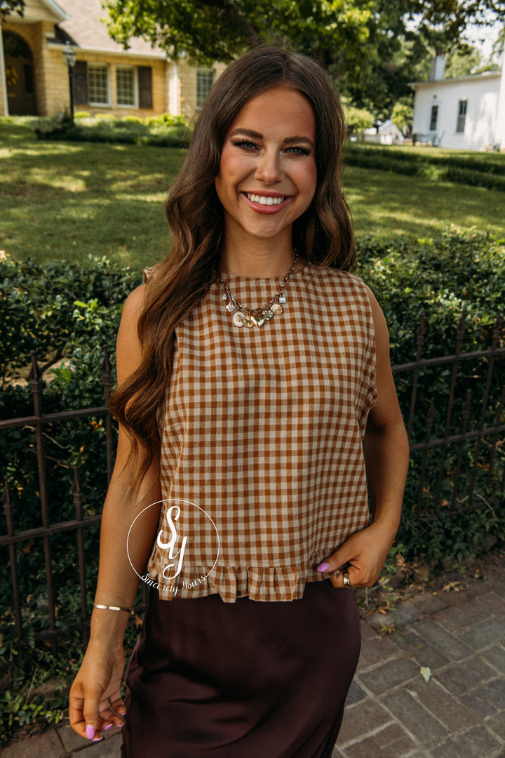 Gingham Feels Top - Mocha/Caramel