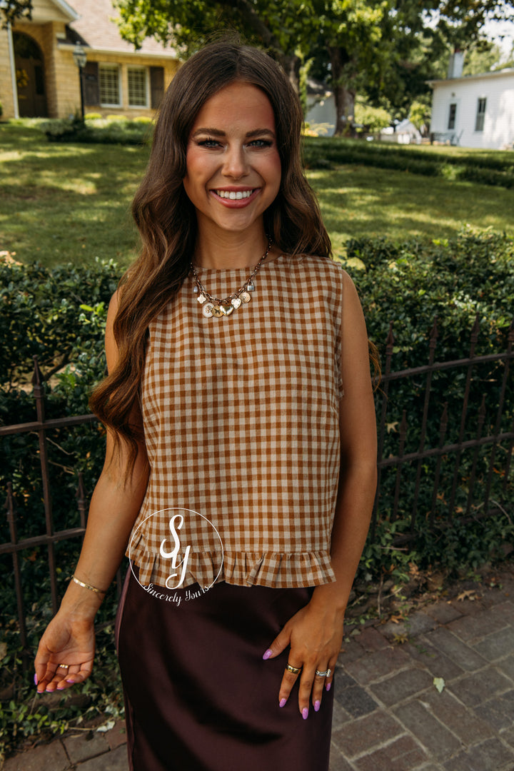 Gingham Feels Top - Mocha/Caramel