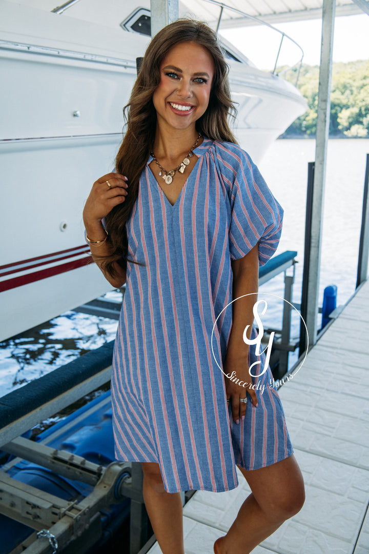 Popping By Dress - Cobalt Cherry