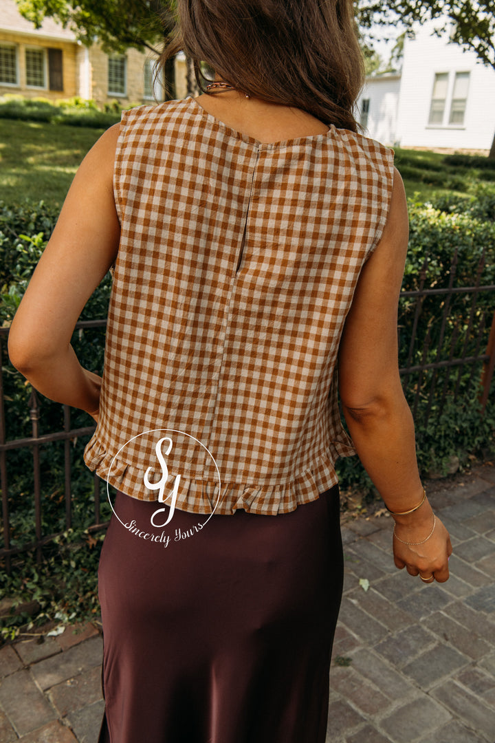 Gingham Feels Top - Mocha/Caramel