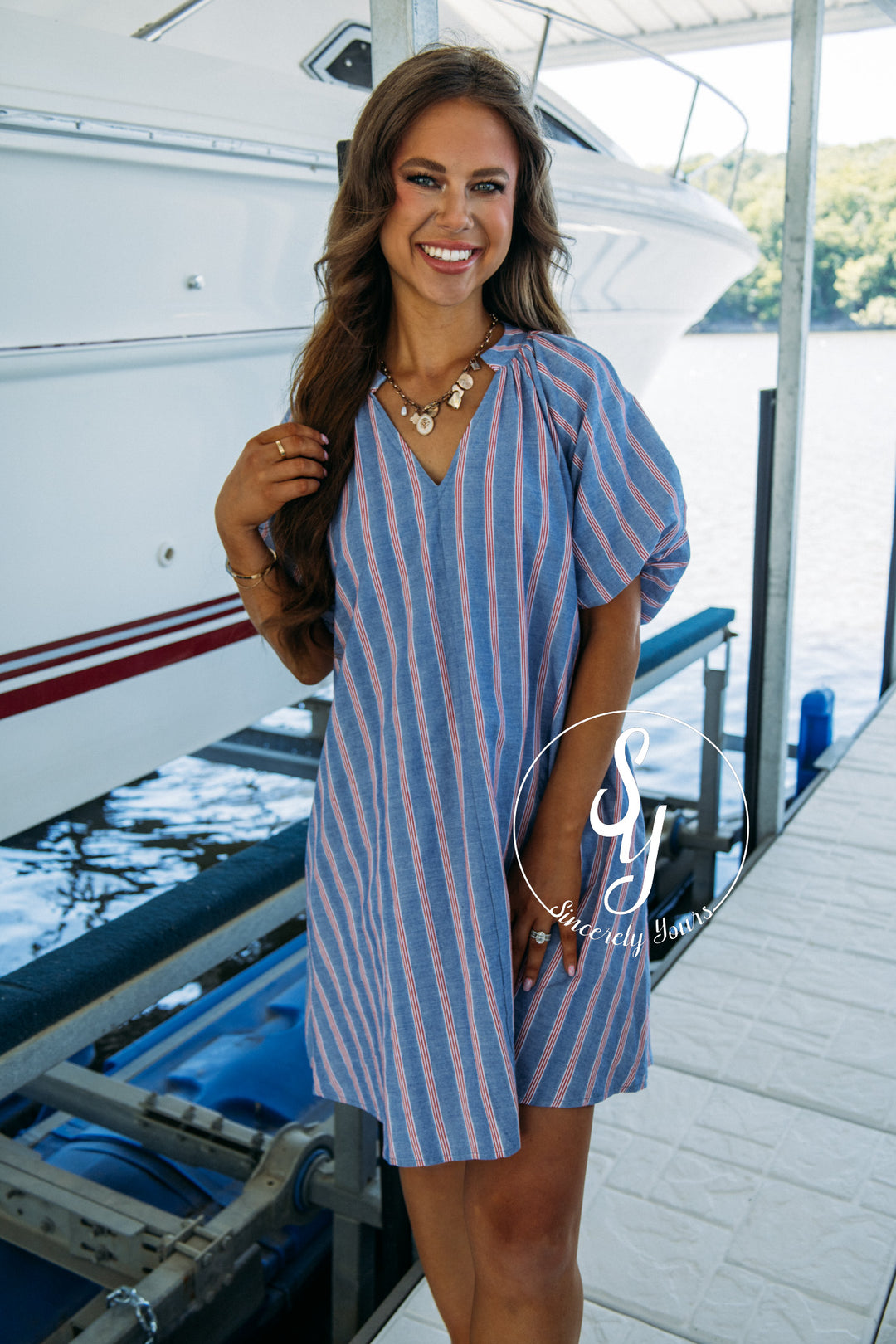 Popping By Dress - Cobalt Cherry