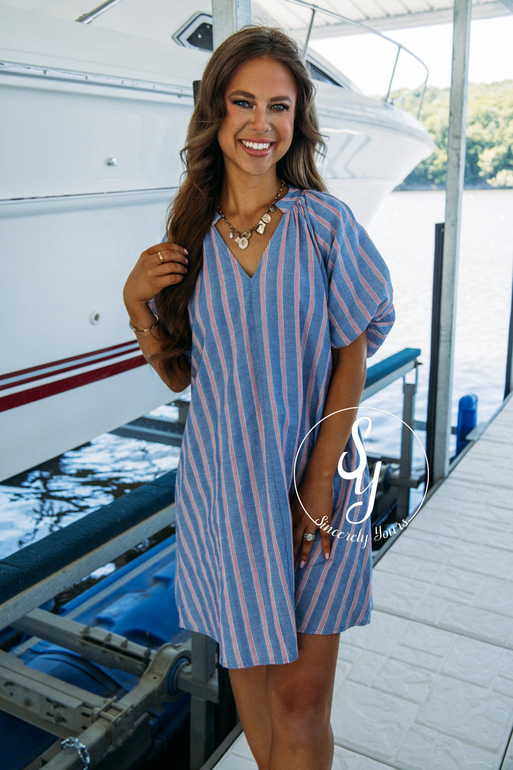 Popping By Dress - Cobalt Cherry
