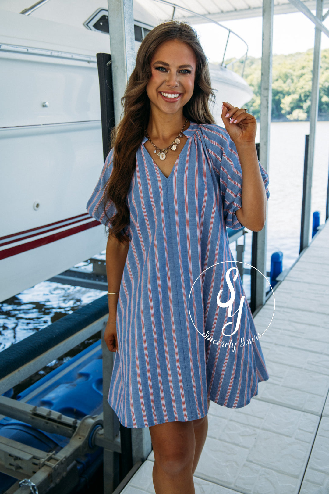 Popping By Dress - Cobalt Cherry