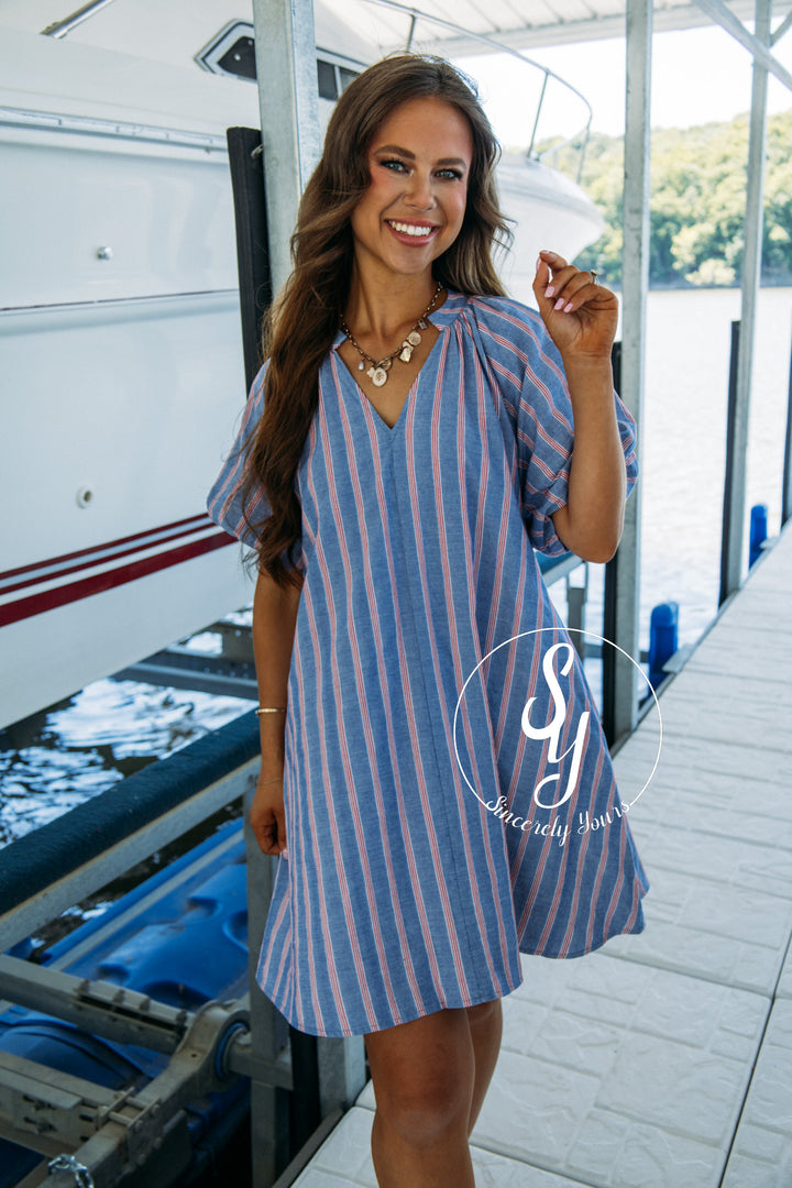 Popping By Dress - Cobalt Cherry