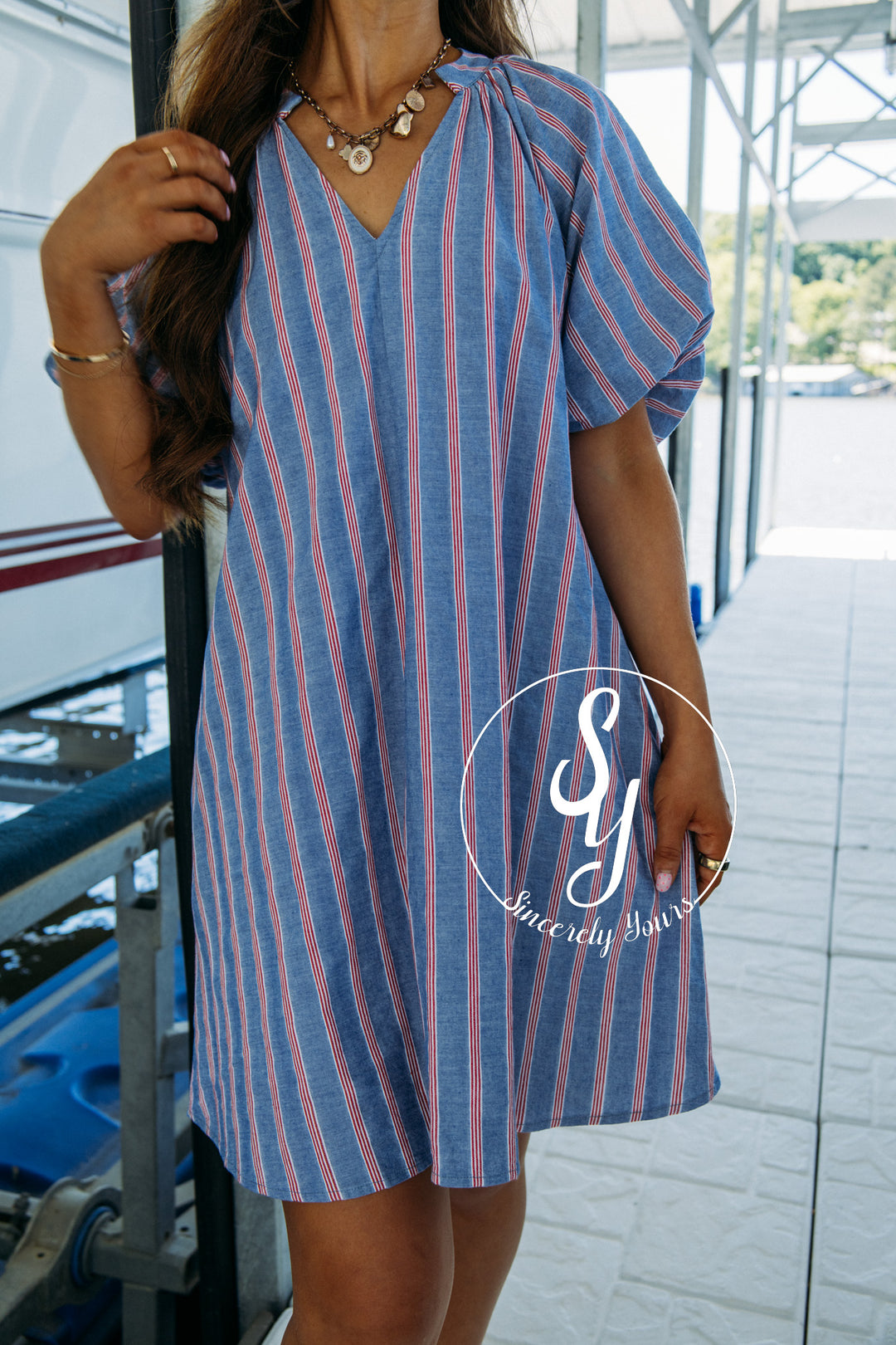 Popping By Dress - Cobalt Cherry
