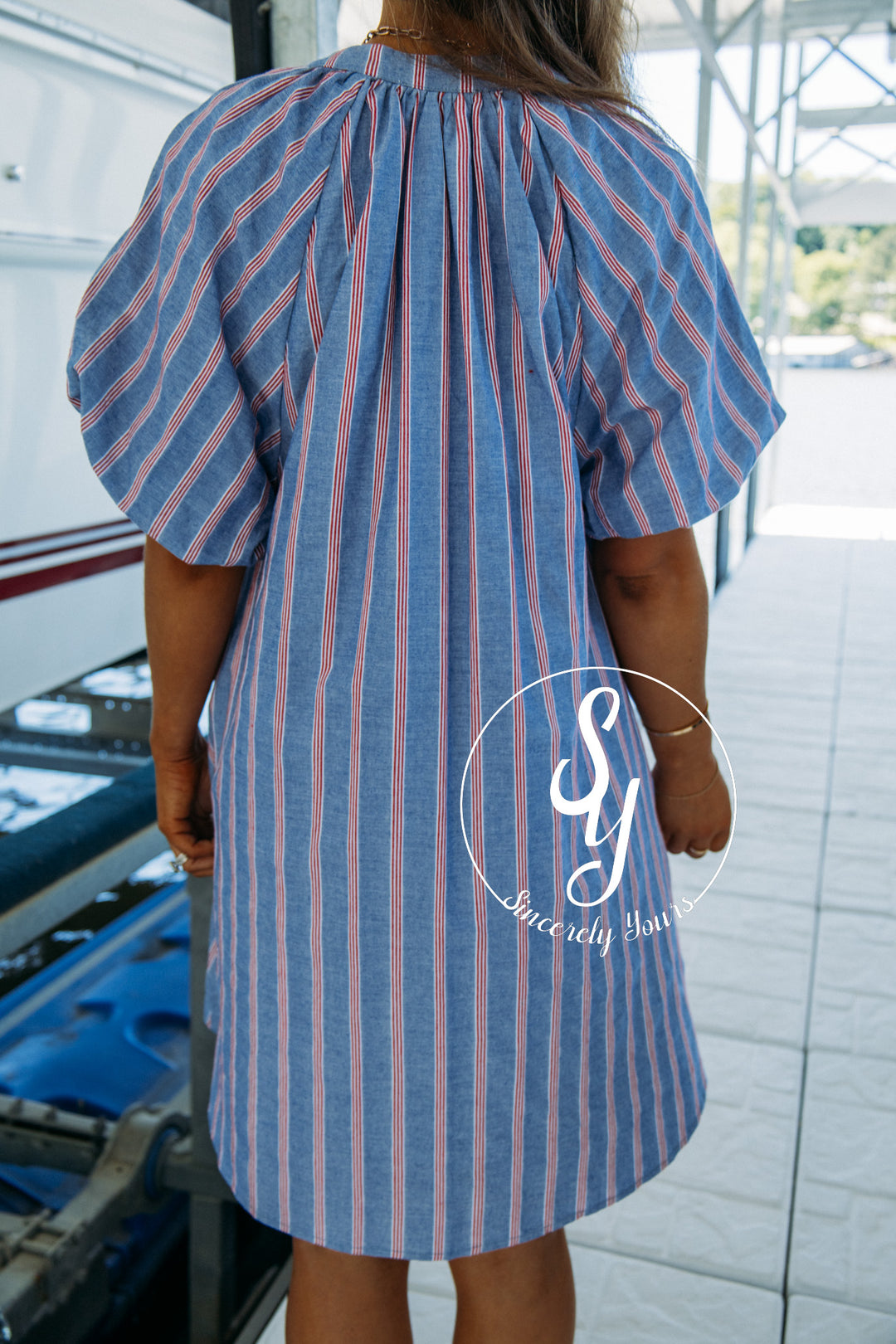 Popping By Dress - Cobalt Cherry