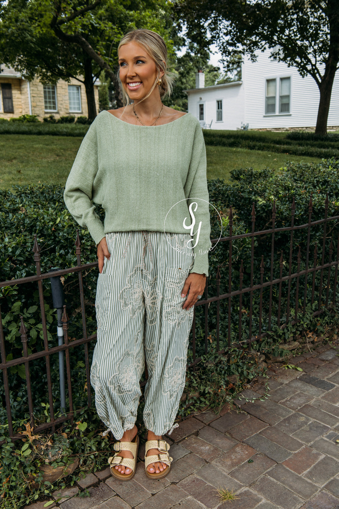 Secret Stripe Pants - Sage