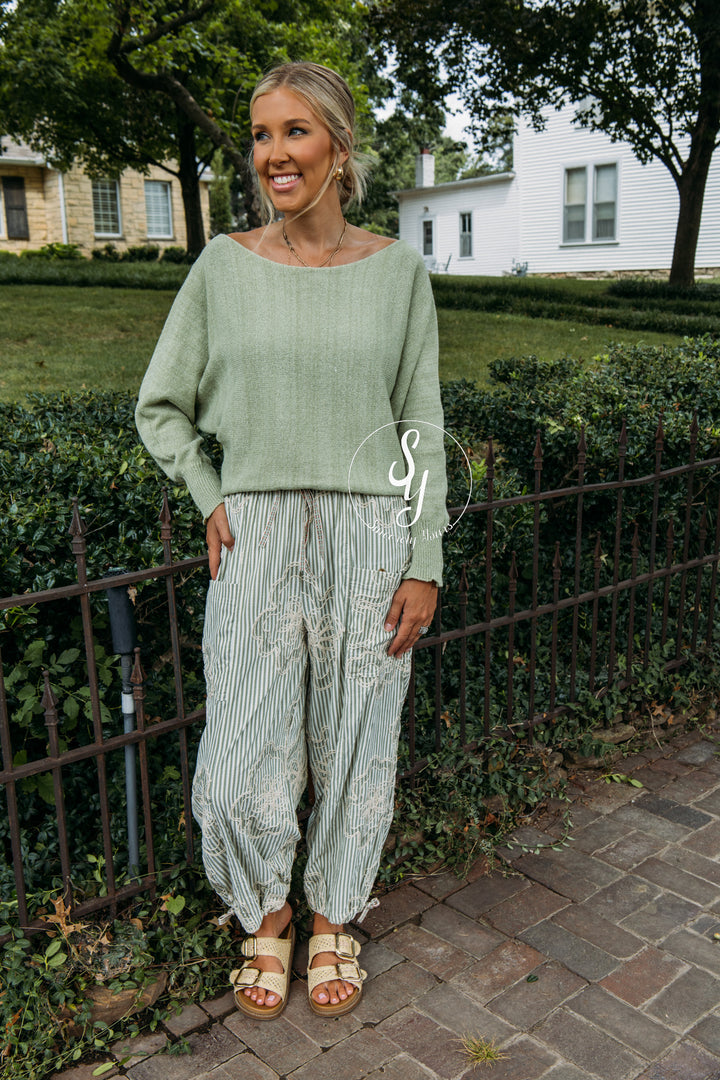 Secret Stripe Pants - Sage