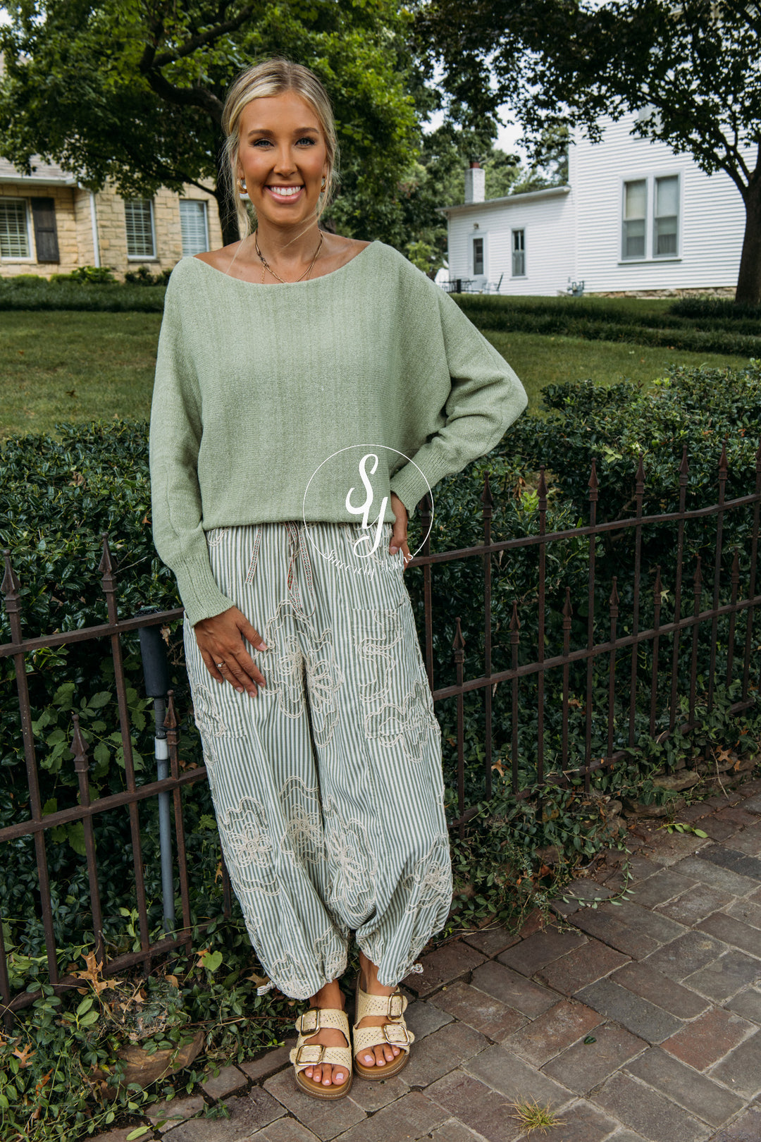 Secret Stripe Pants - Sage