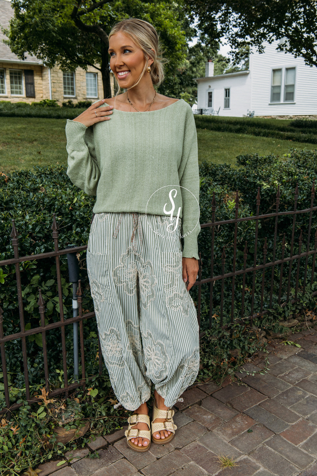 Secret Stripe Pants - Sage