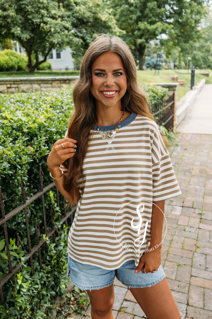 Harbor Stripe Top - Tan Multi