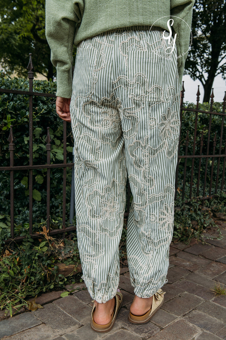 Secret Stripe Pants - Sage