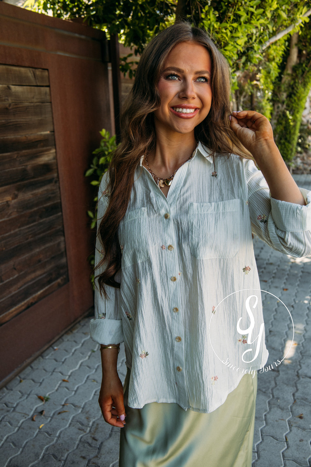 Primrose Button Blouse - Stripe Floral