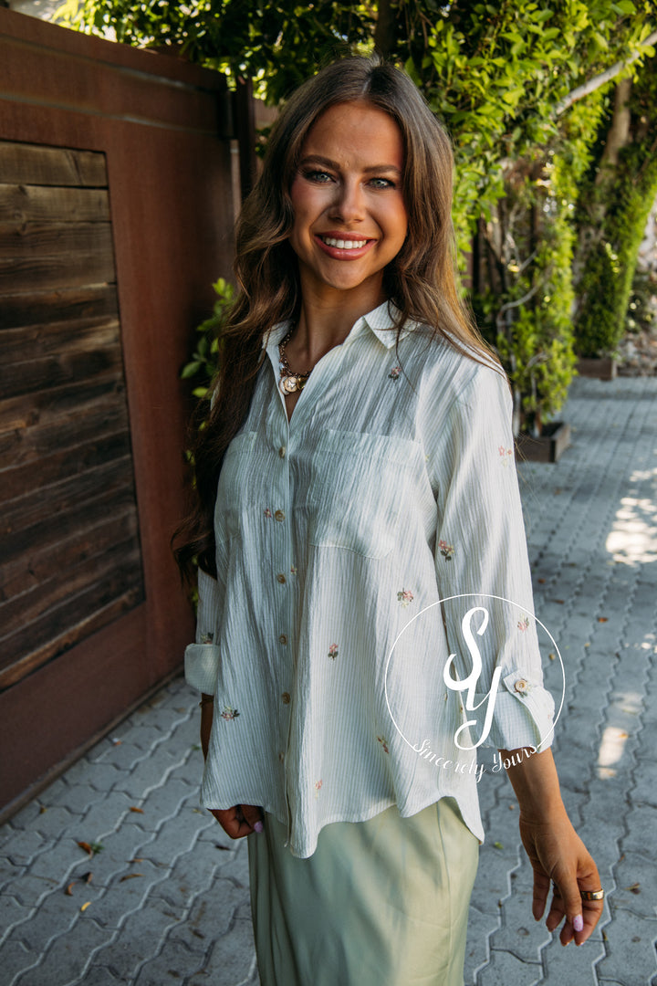 Primrose Button Blouse - Stripe Floral
