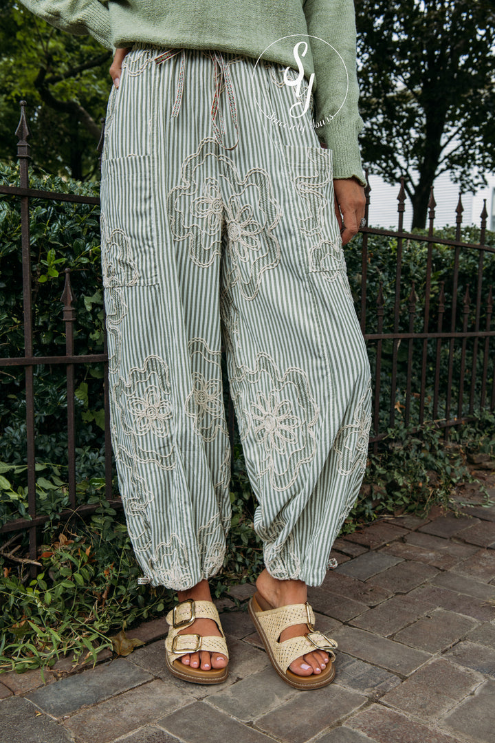 Secret Stripe Pants - Sage