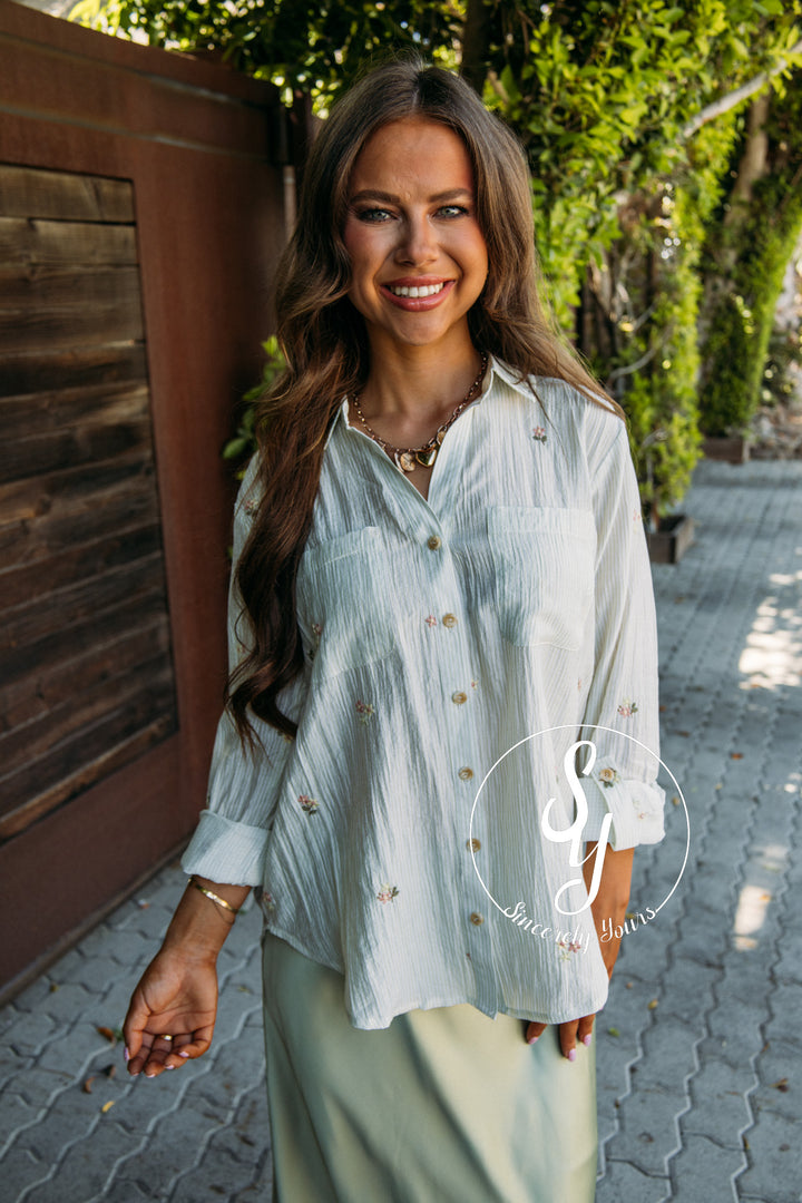 Primrose Button Blouse - Stripe Floral