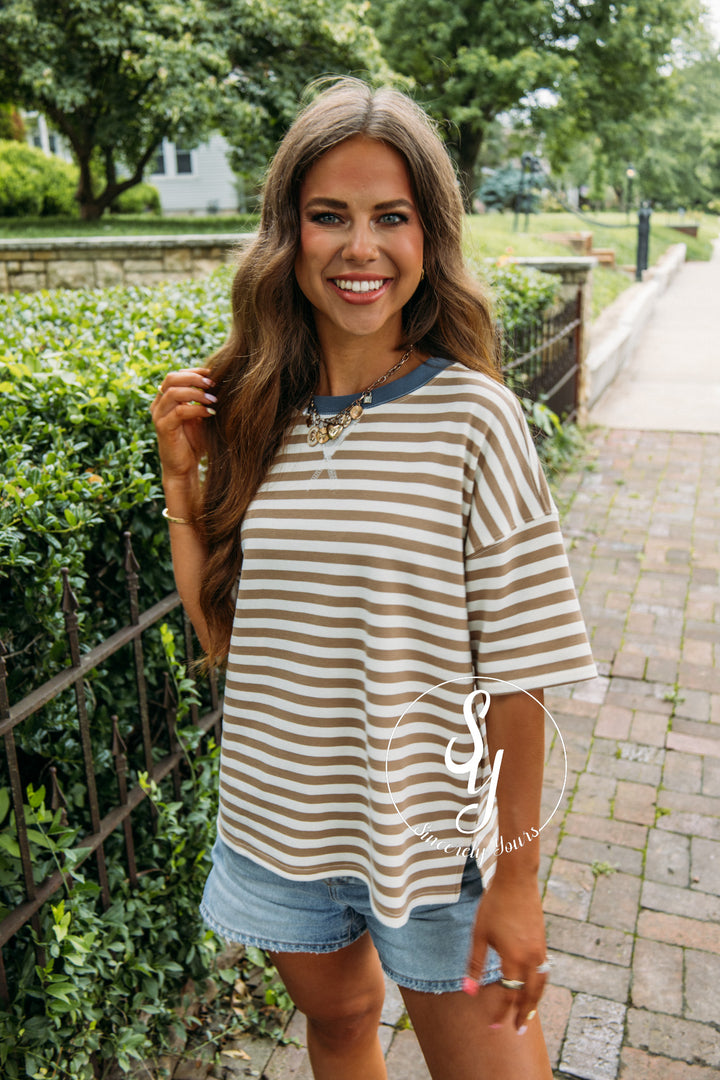 Harbor Stripe Top - Tan Multi