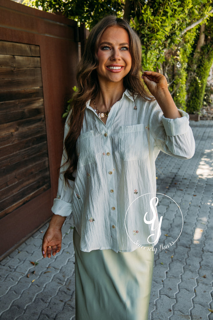 Primrose Button Blouse - Stripe Floral