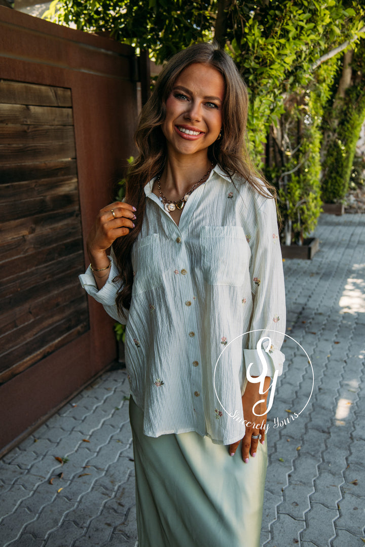 Primrose Button Blouse - Stripe Floral