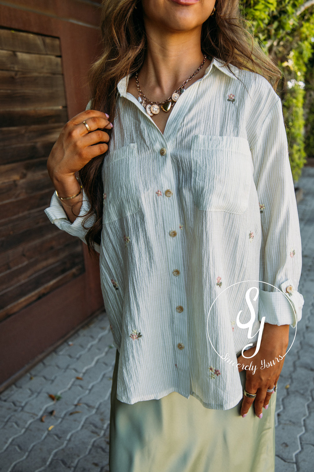Primrose Button Blouse - Stripe Floral