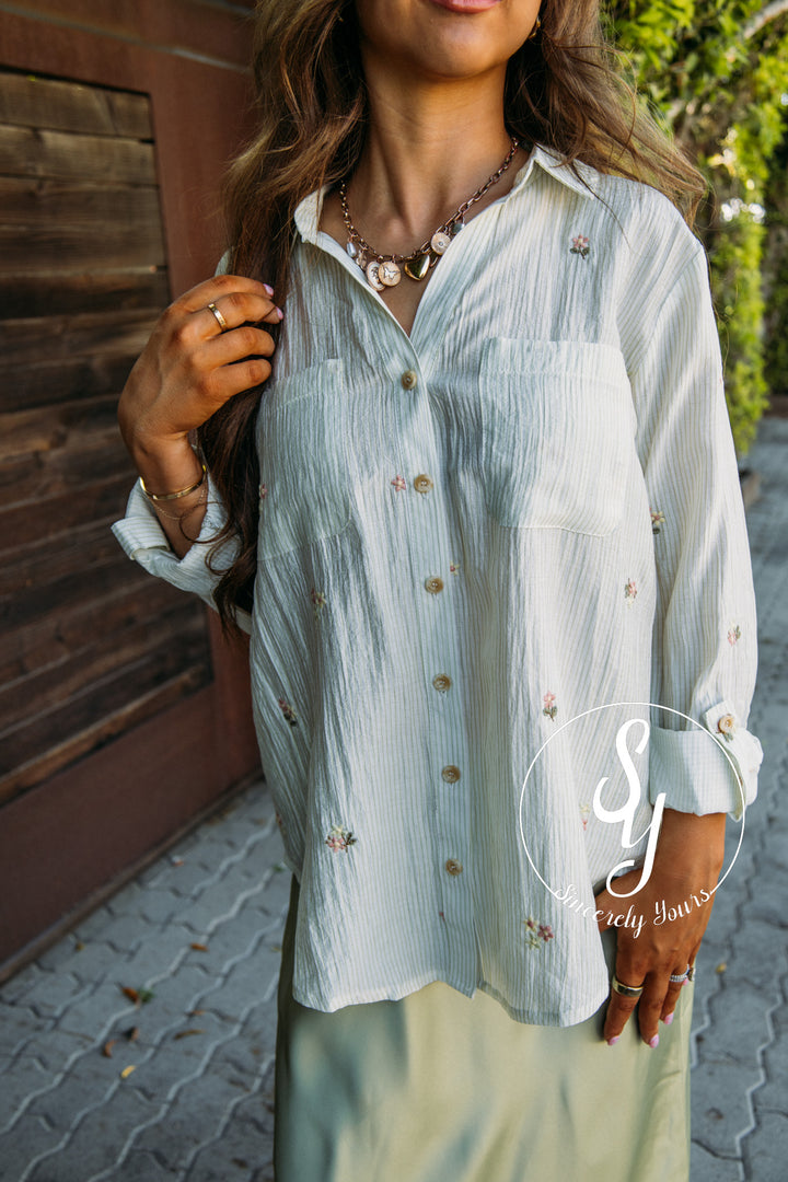 Primrose Button Blouse - Stripe Floral