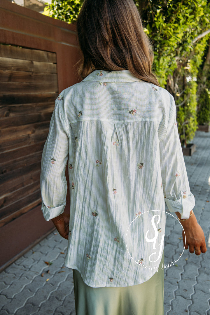 Primrose Button Blouse - Stripe Floral