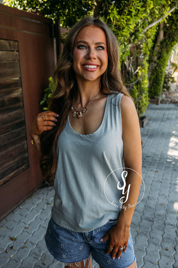 Barefoot Dreams: Linen Cotton Racerback Tank - Wave