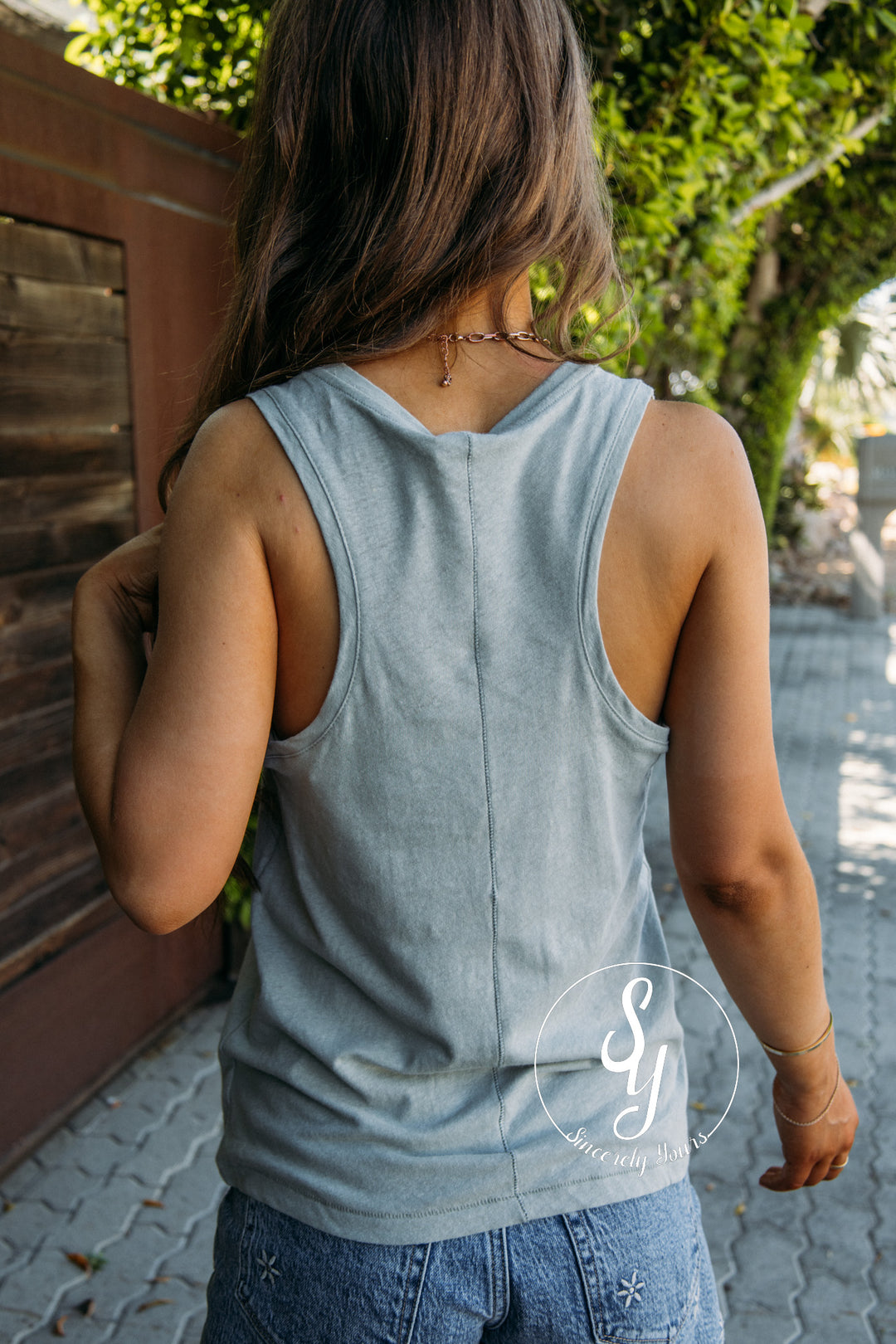 Barefoot Dreams: Linen Cotton Racerback Tank - Wave