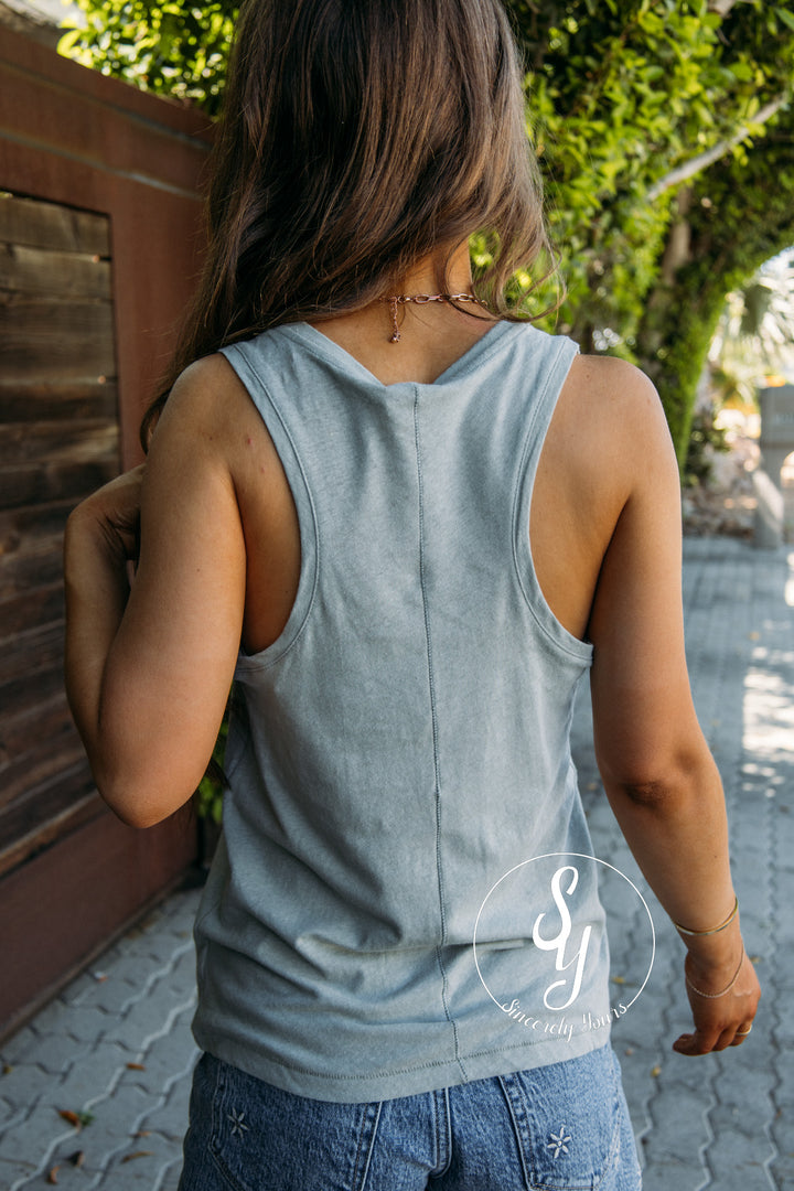 Barefoot Dreams: Linen Cotton Racerback Tank - Wave