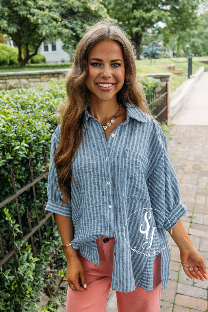 Laid Back Stripe Top - Navy