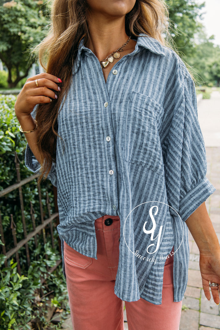 Laid Back Stripe Top - Navy