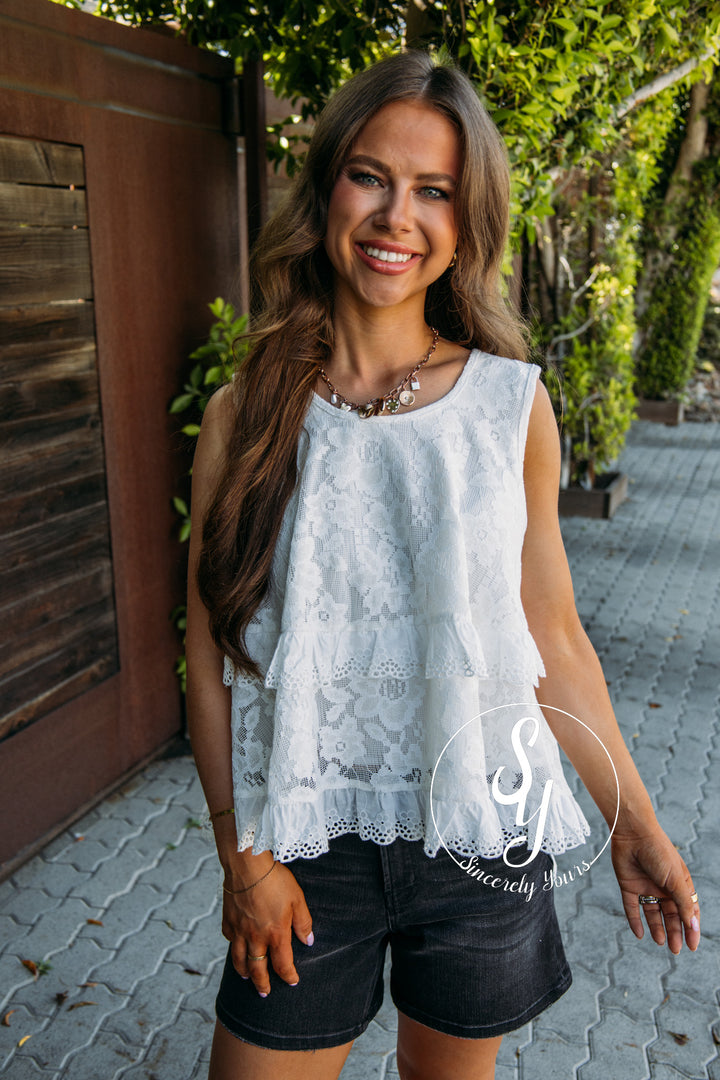 Frills Full Of Lace Tank - White