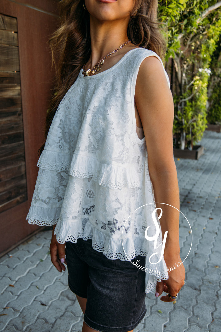 Frills Full Of Lace Tank - White
