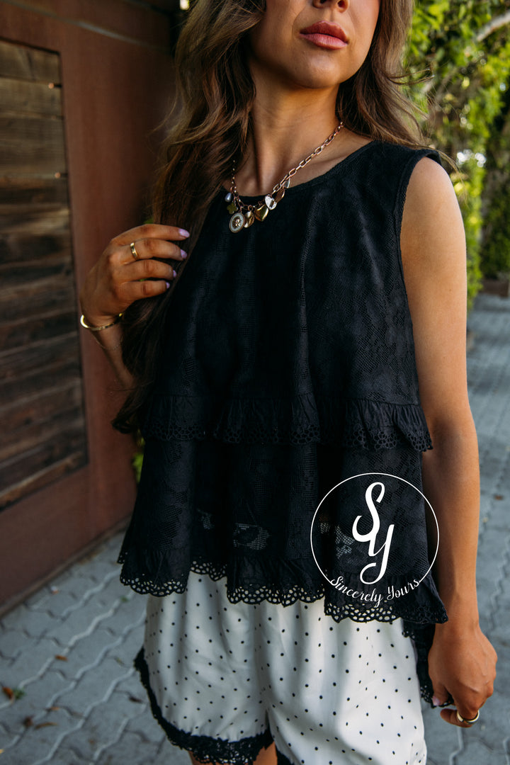 Frills Full Of Lace Tank - Black