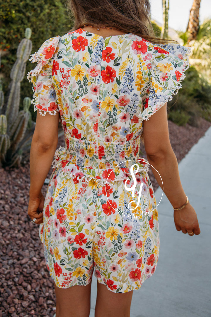 Floral Party Romper - Ivory Multi