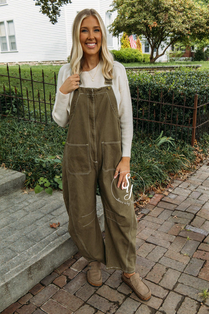Over The Moon Overalls - Olive