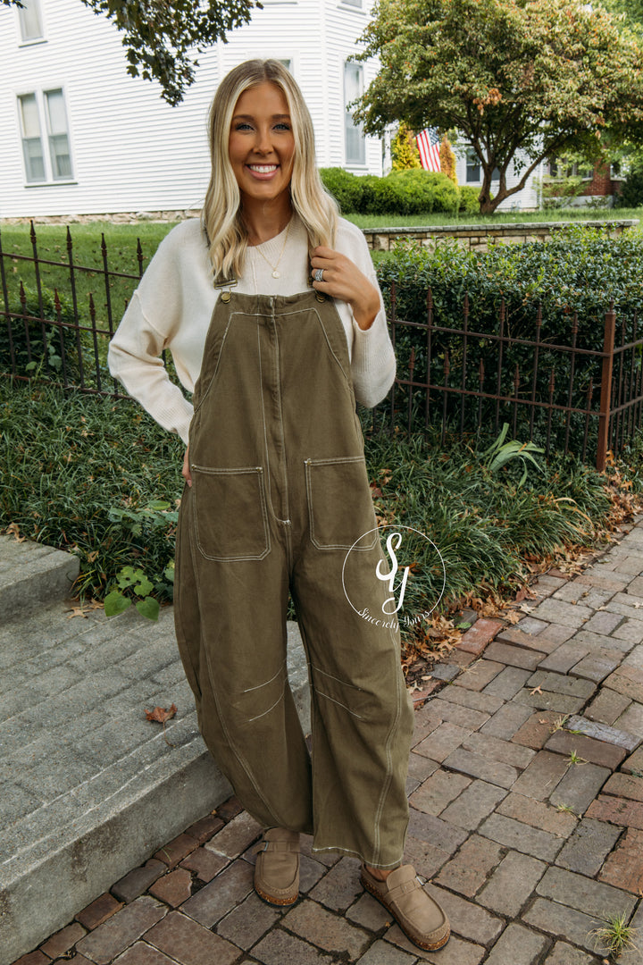 Over The Moon Overalls - Olive