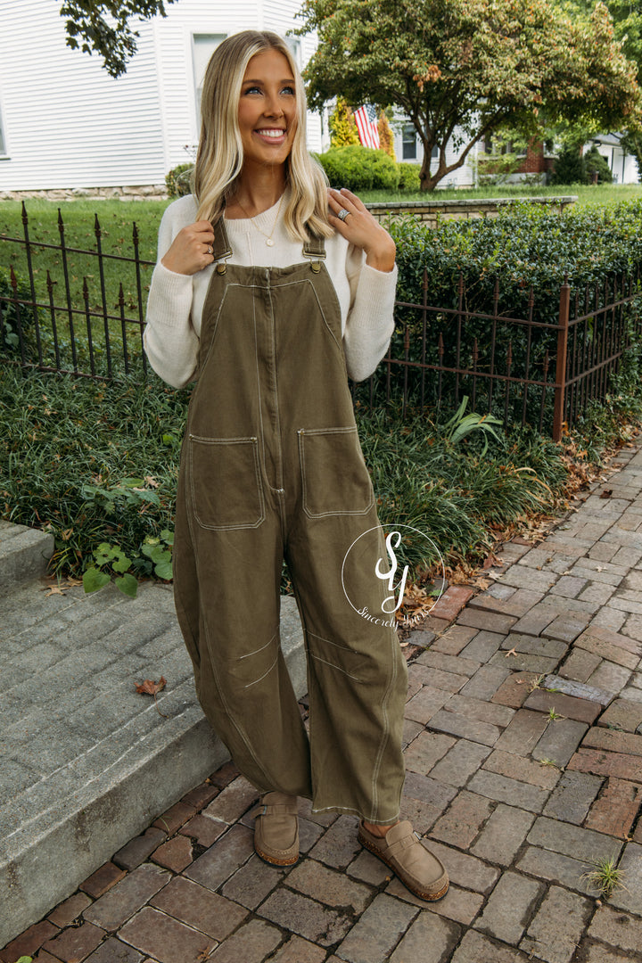 Over The Moon Overalls - Olive