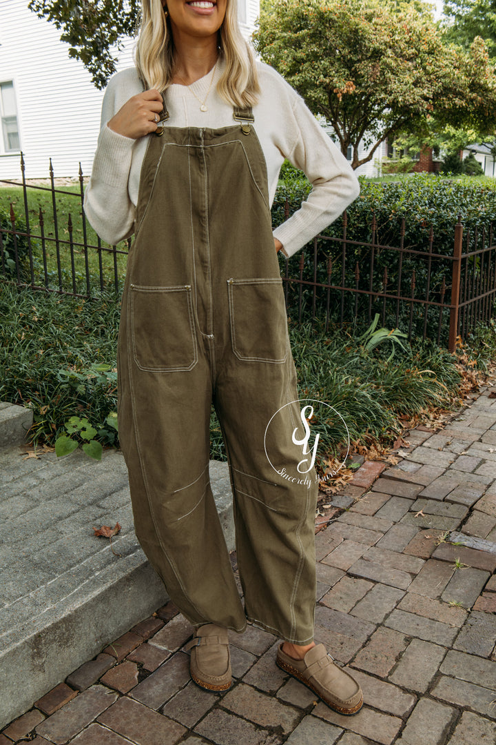 Over The Moon Overalls - Olive
