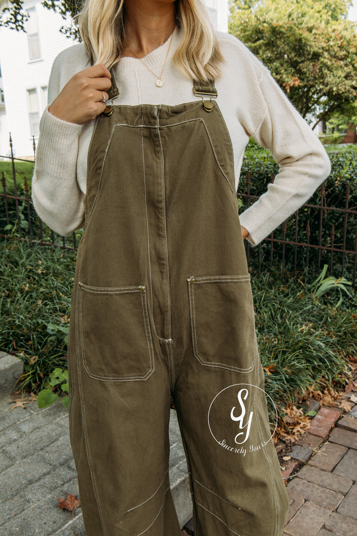 Over The Moon Overalls - Olive