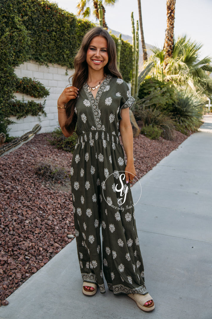 Bubbly Love Jumpsuit - Olive