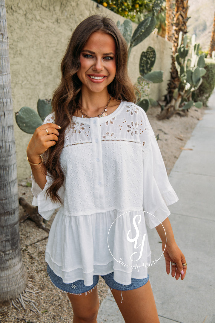 All The Eyelet Top - White