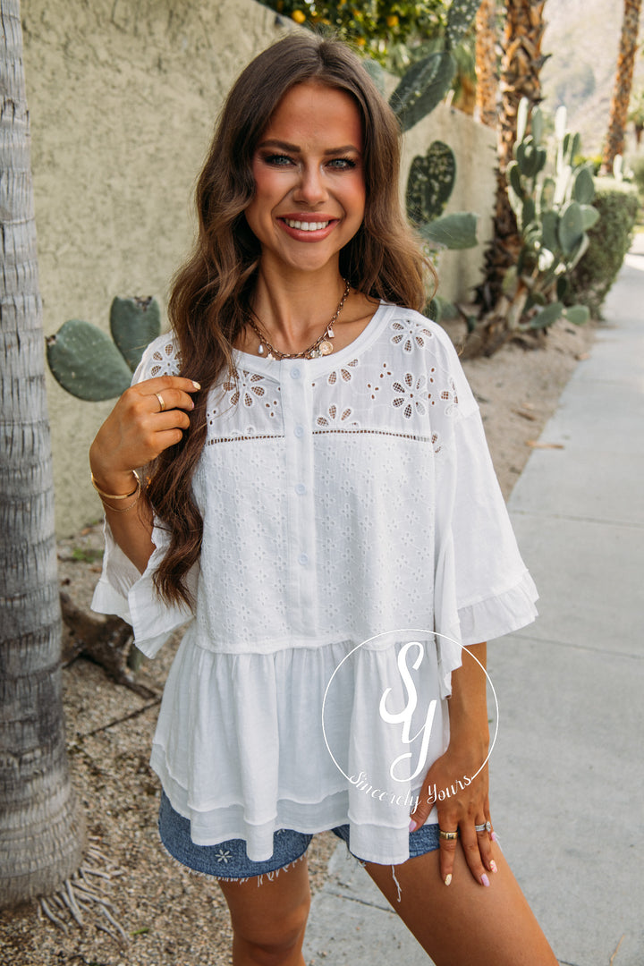 All The Eyelet Top - White