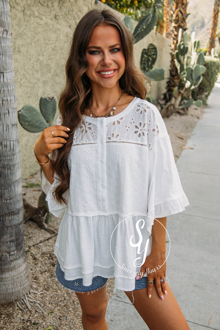 All The Eyelet Top - White