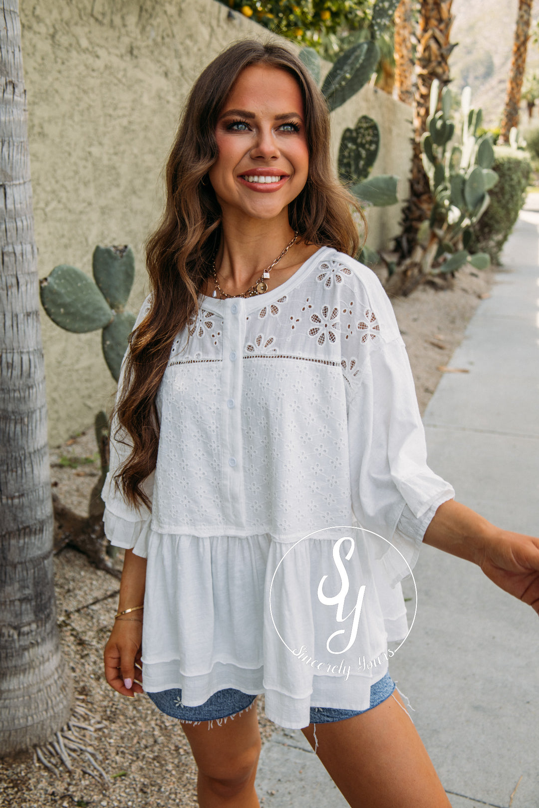 All The Eyelet Top - White