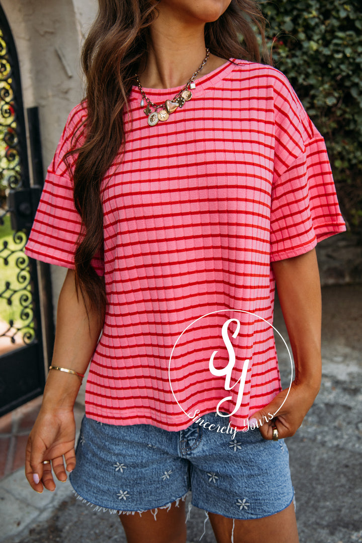 Tropical Stripe Top - Pink