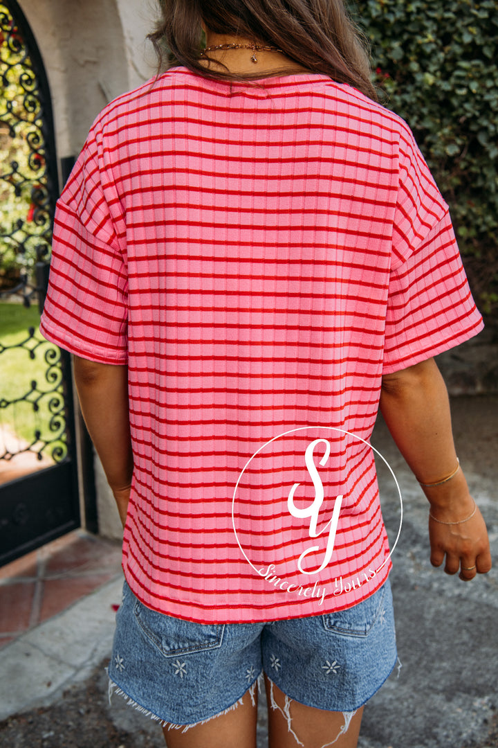 Tropical Stripe Top - Pink