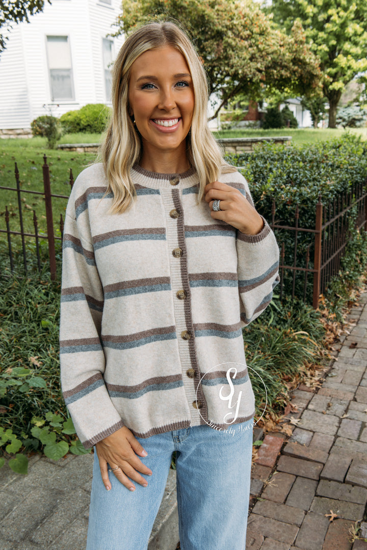 Bonfire Nights Striped Sweater- Oatmeal Multi