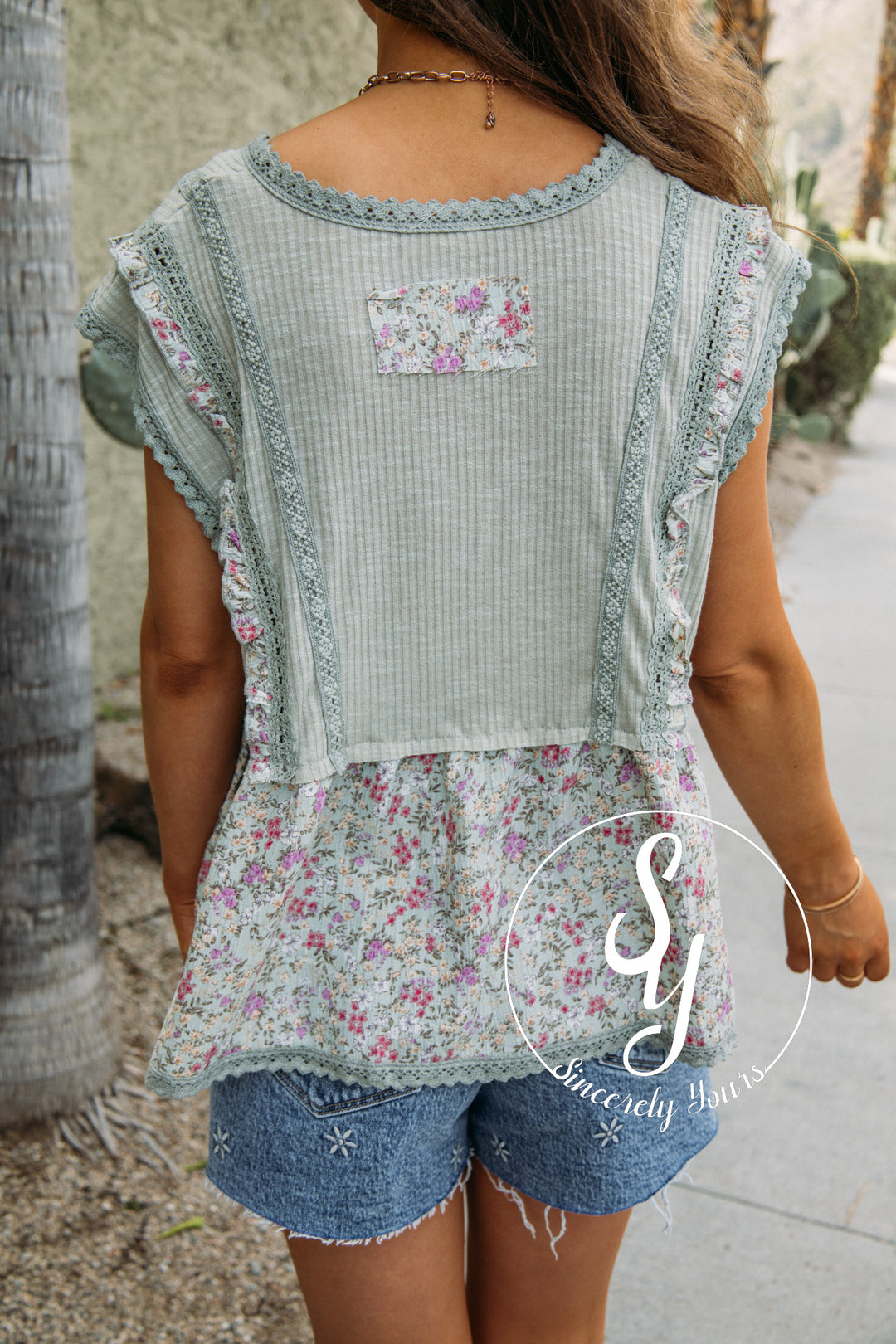 Heart On The Line Tank - Powder Sage