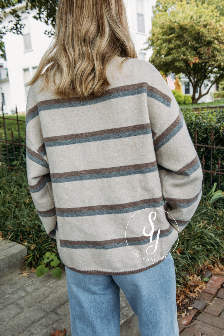 Bonfire Nights Striped Sweater- Oatmeal Multi